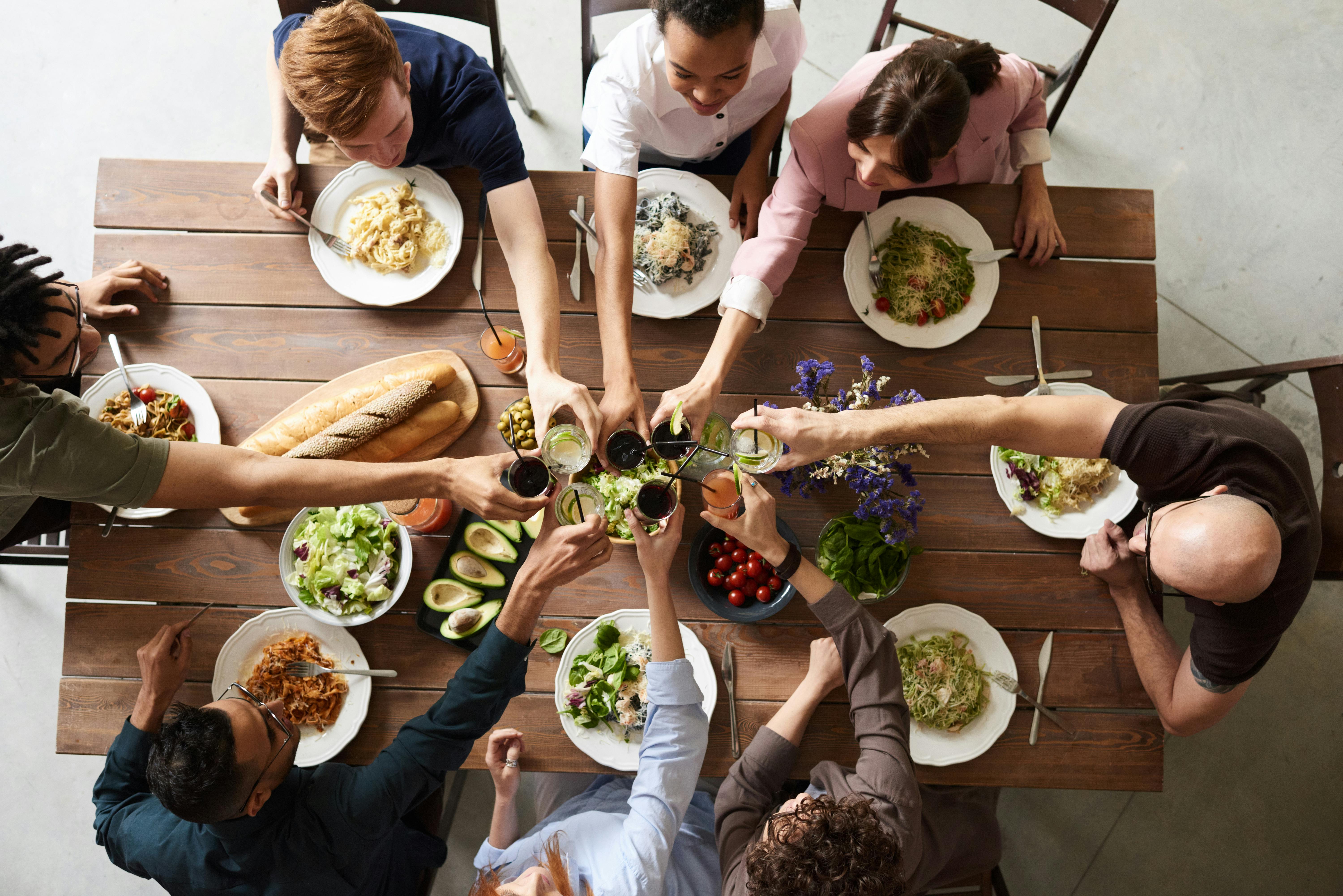Friends sharing a vegan meal together